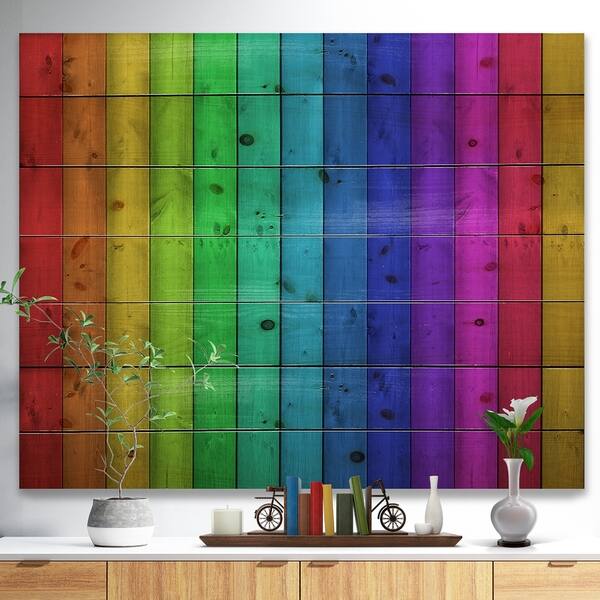 Shop Designart Rainbow Colors On Wooden Contemporary Painting