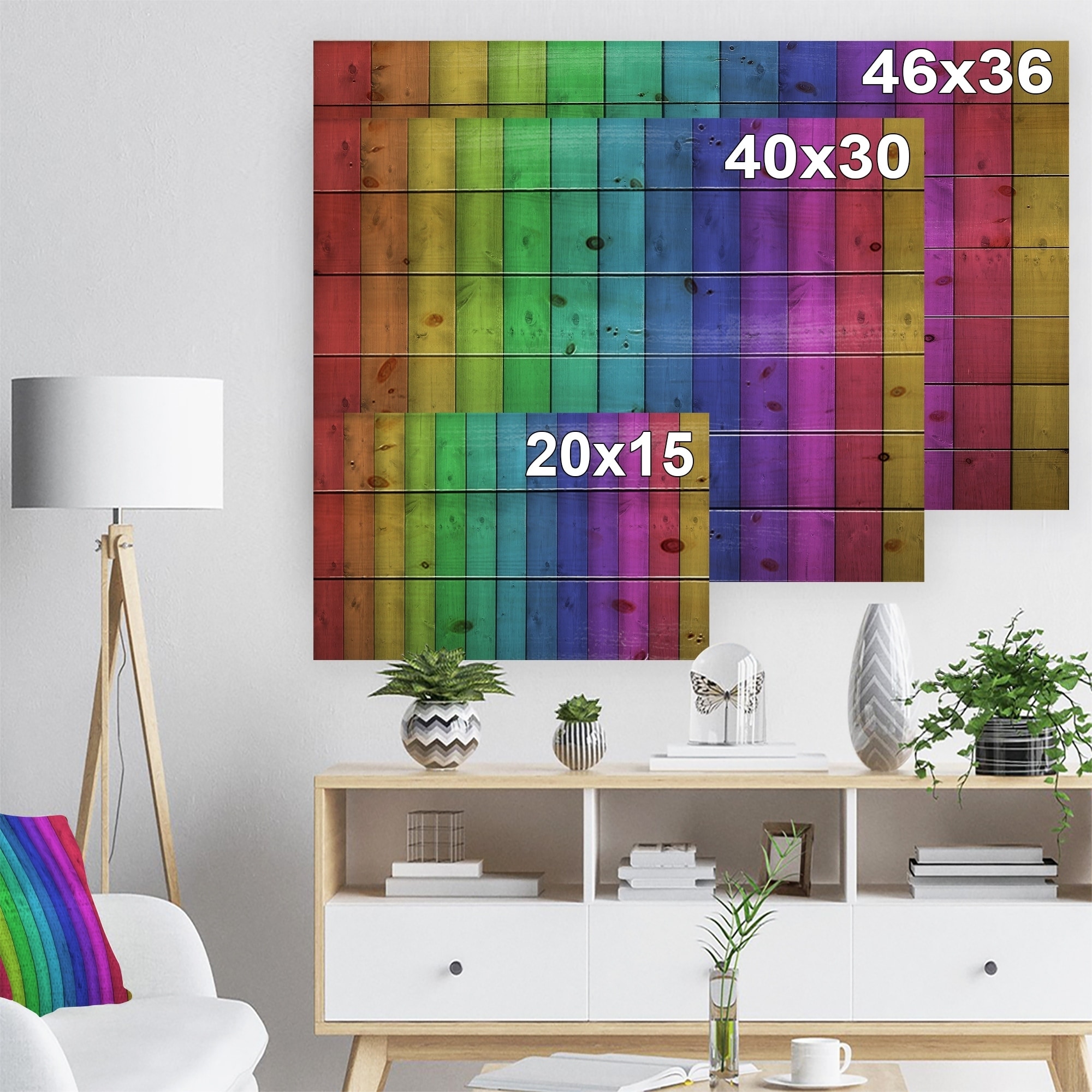Shop Designart Rainbow Colors On Wooden Contemporary Painting
