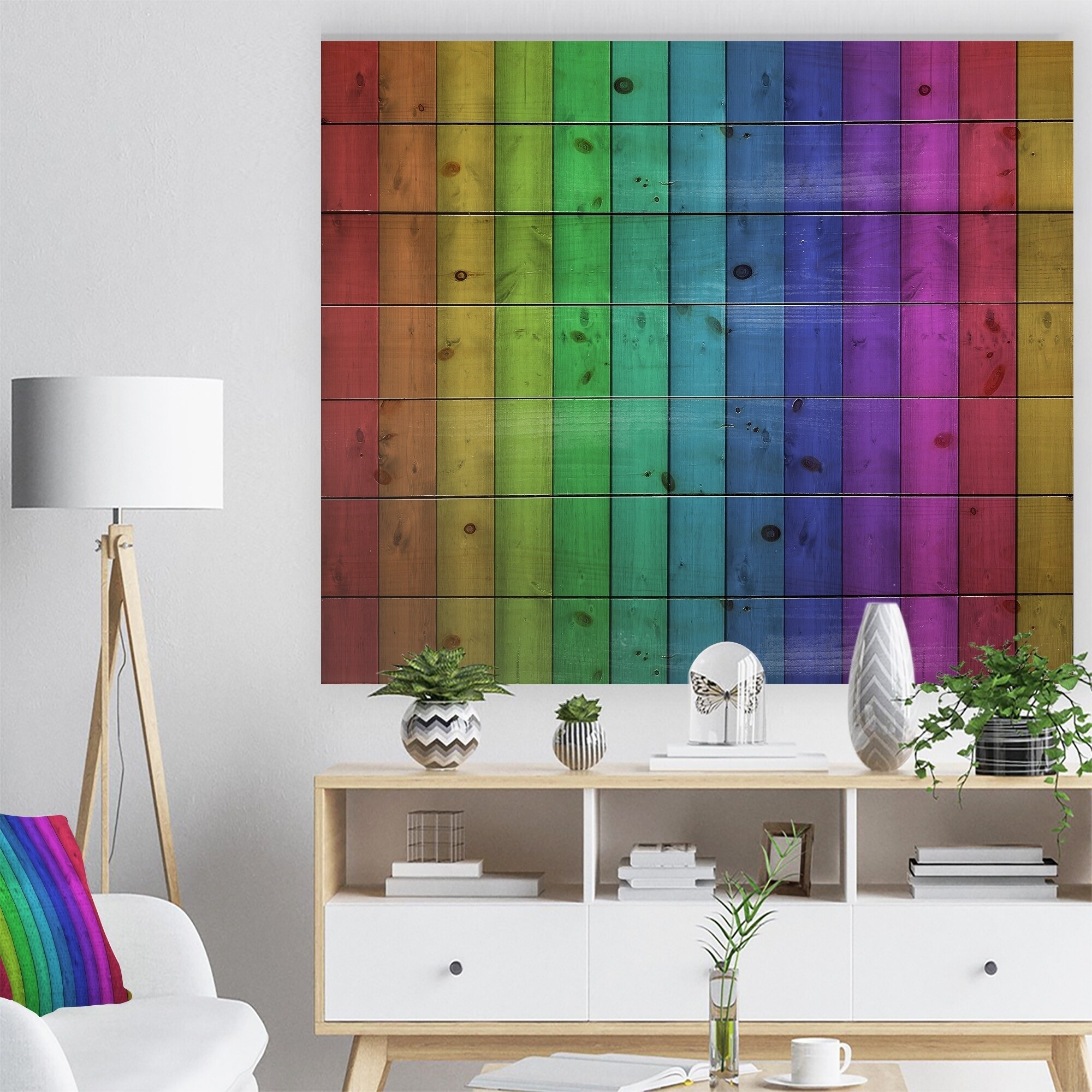 Shop Designart Rainbow Colors On Wooden Contemporary Painting