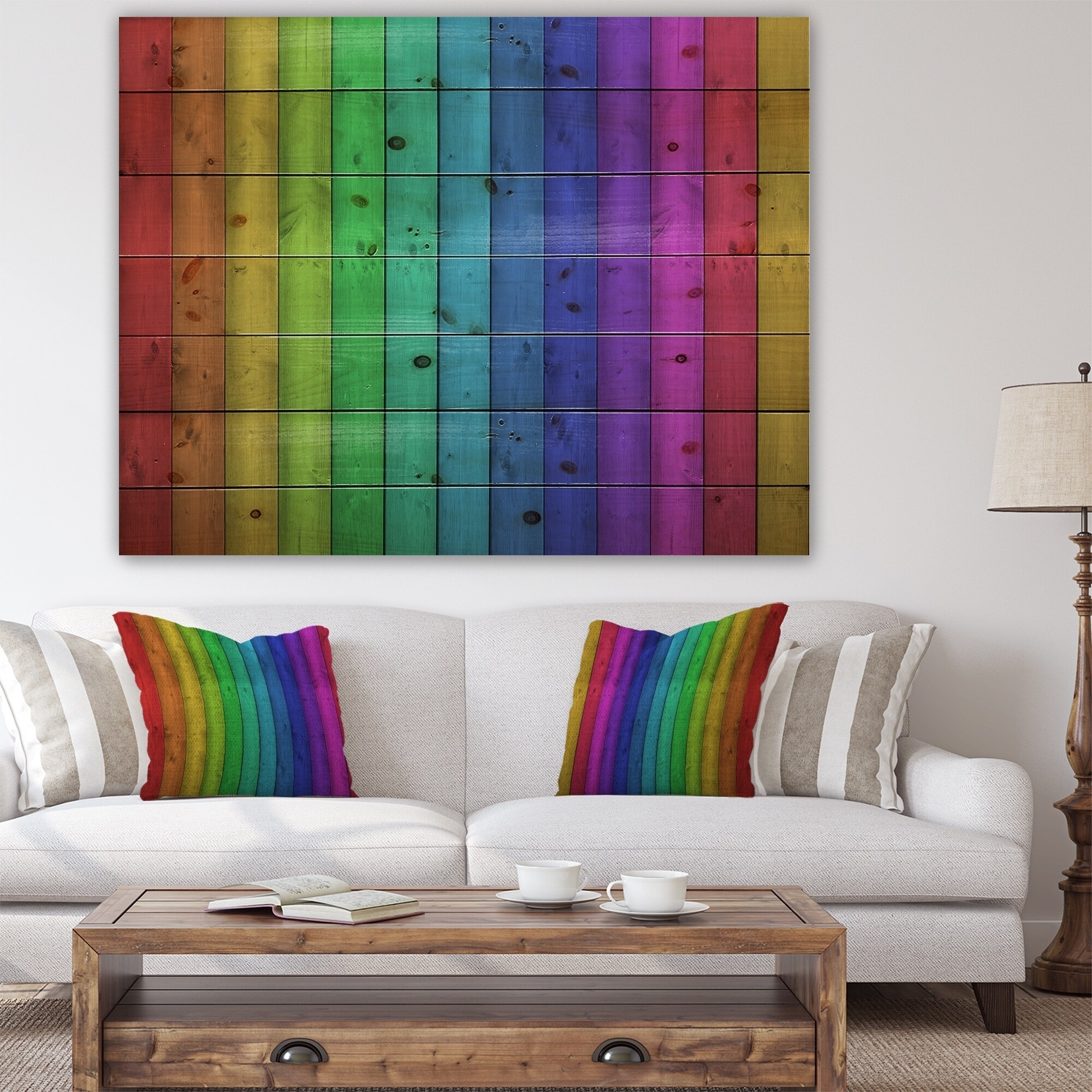 Shop Designart Rainbow Colors On Wooden Contemporary Painting
