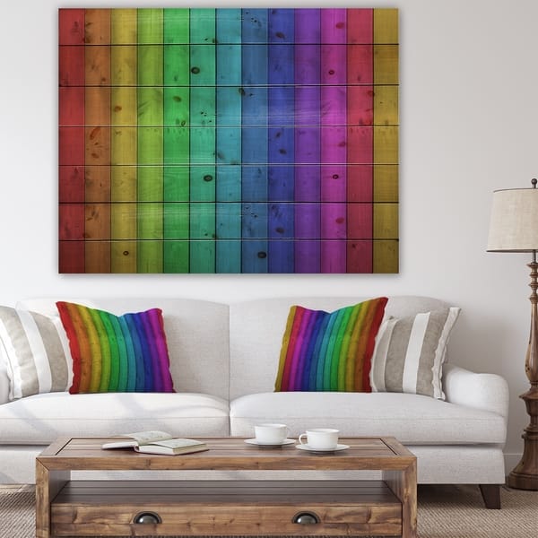 Shop Designart Rainbow Colors On Wooden Contemporary Painting