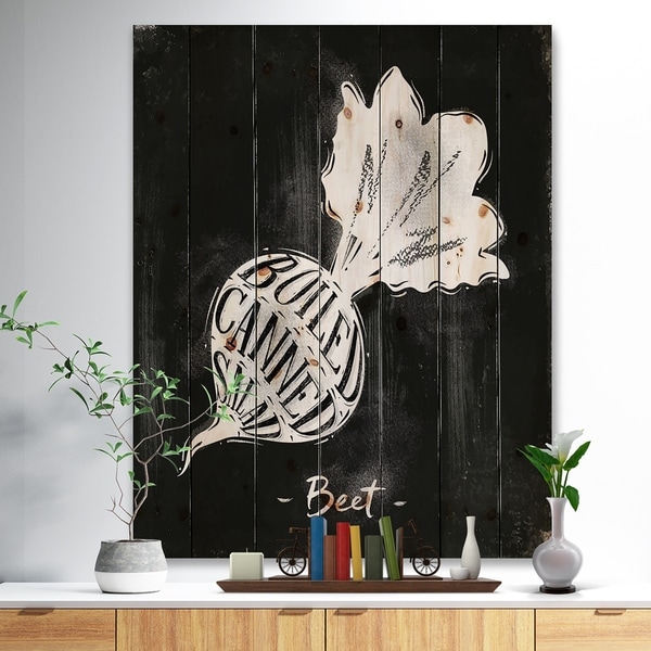 Designart 'Beet cutting scheme chalk' Farmhouse Food Painting Print on Natural Pine Wood - Black