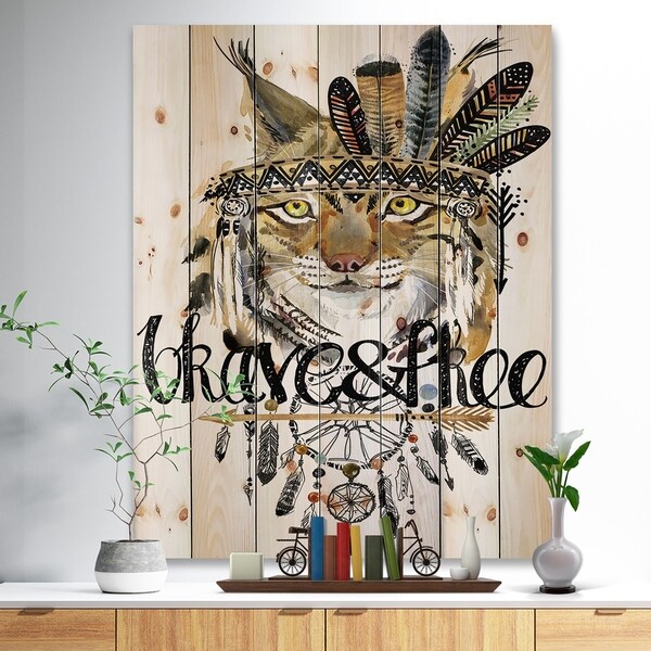 Designart 'Abstract Cat Watercolor Artwork' Animals kids Painting Print on Natural Pine Wood - White