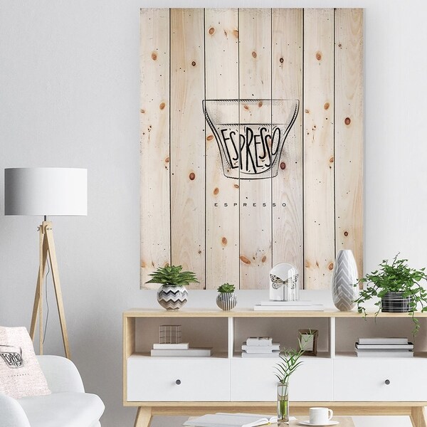 Designart 'Espresso cup white' Food Painting Print on Natural Pine Wood - White