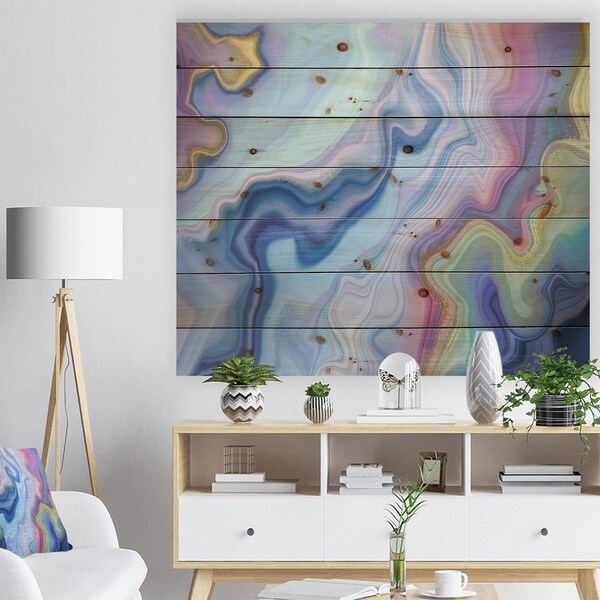 Designart 'Abstract marbled' Stone Photographic Print on Natural Pine Wood - Blue