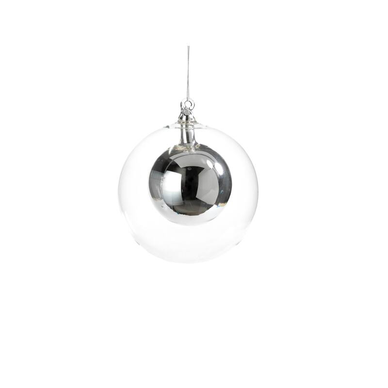 6" Tall Double Glass Christmas Ball Ornament, Large, Silver (Set of 4)