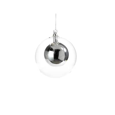 6" Tall Double Glass Christmas Ball Ornament, Large, Silver (Set of 4)