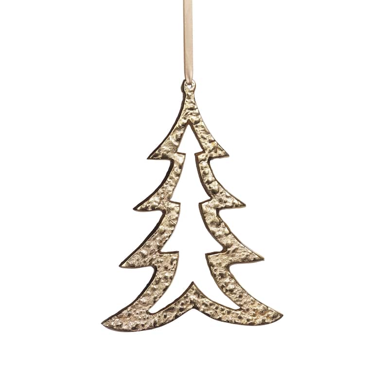 6.25" Tall Aluminum Christmas Tree Ornament, Gold (Set of 6)