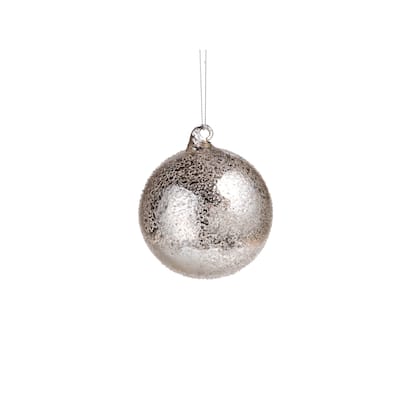 4" Tall Glass Antique Round Christmas Ornament, Silver (Set of 6)