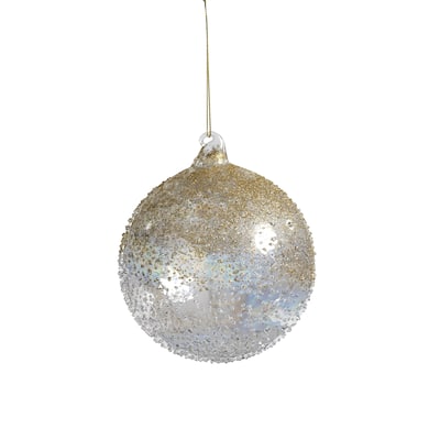 4.75" Tall Glass Luster Beaded Large Christmas Ball Ornament, Clear and Gold (Set of 4)