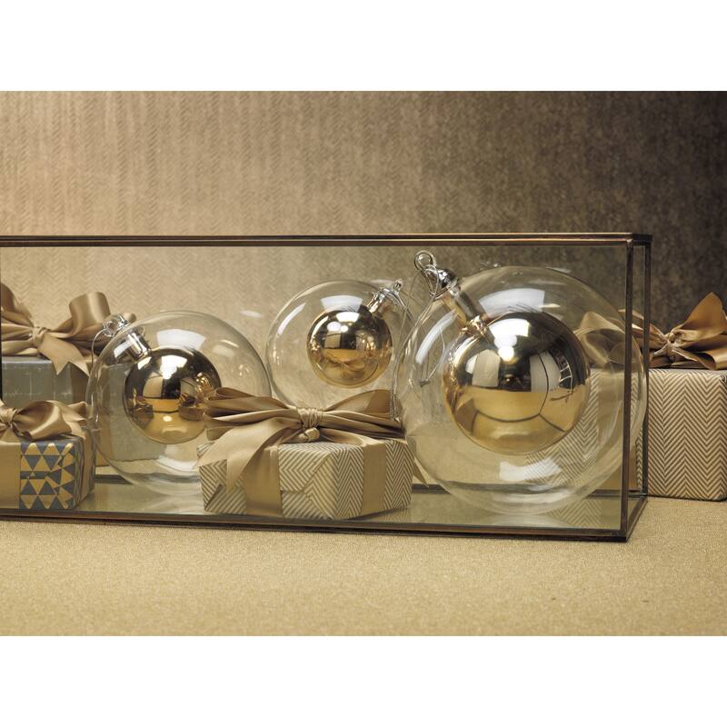 4" Tall Double Glass Christmas Ball Ornament, Small, Gold (Set of 6)