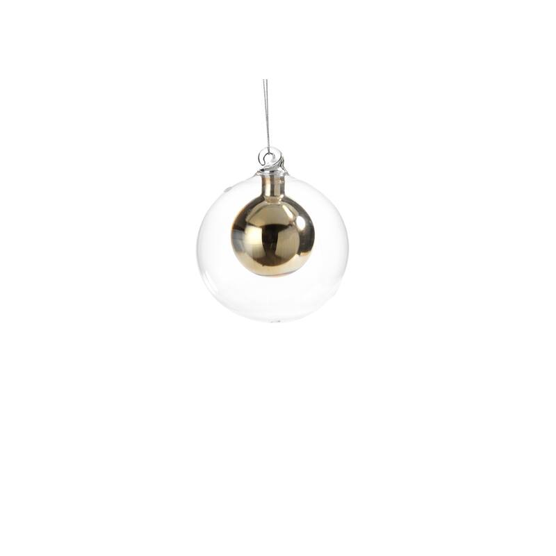 4" Tall Double Glass Christmas Ball Ornament, Small, Gold (Set of 6)