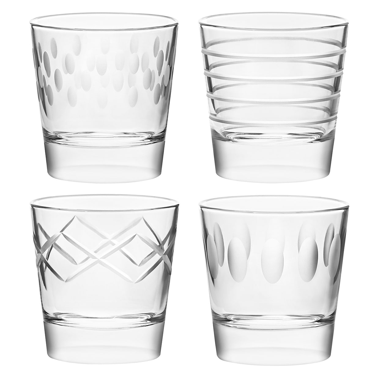 Dressed Up Crystal Glass Tumblers: Assorted Patterns, Set of 4