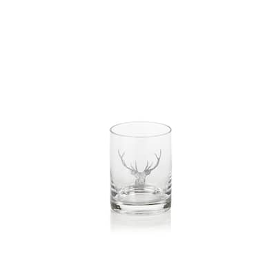 4.5" Tall Double Old Fashioned Glasses, Stag Head Design, Clear (Set of 6)