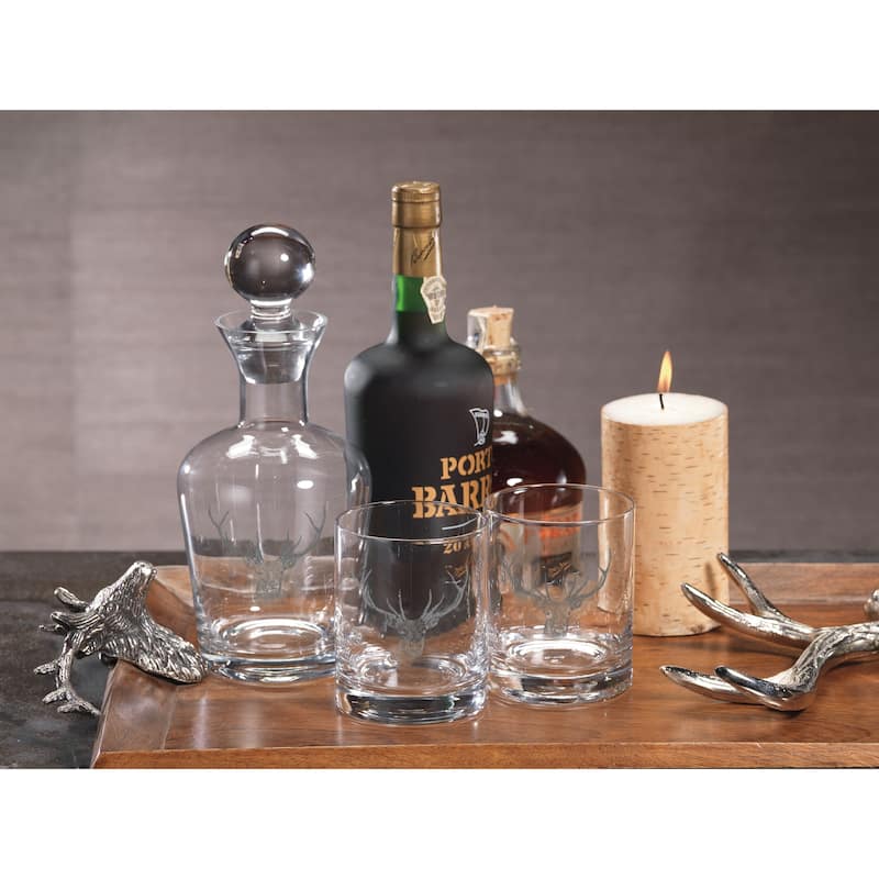 4.5" Tall Double Old Fashioned Glasses, Stag Head Design, Clear (Set of 6)