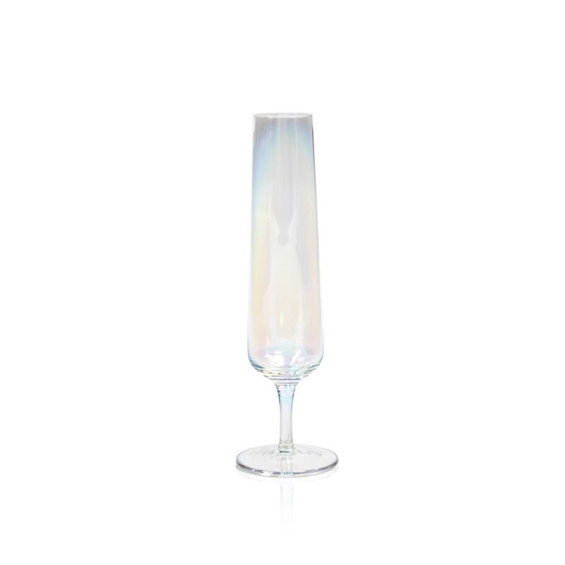 9.25" Tall Glass Festive Iridescent Champagne Flutes, Set of 6, (Set of 6)