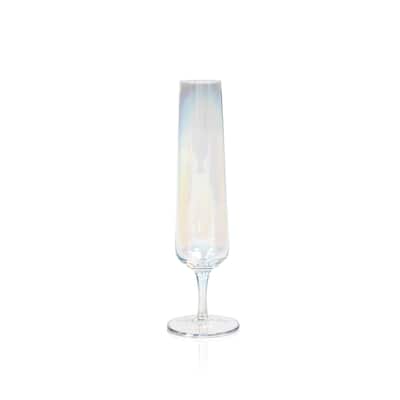 9.25" Tall Glass Festive Iridescent Champagne Flutes, Set of 6, (Set of 6)