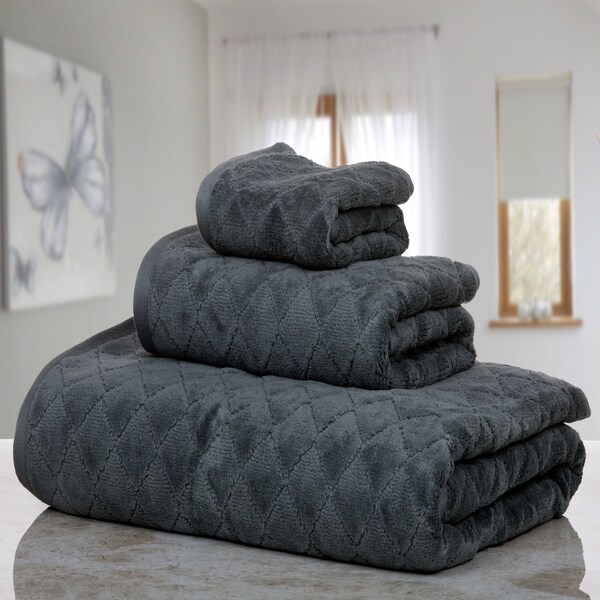 Casa Platino - 3D Diamond Fine Cotton Jacquard 3 Piece Towel Set