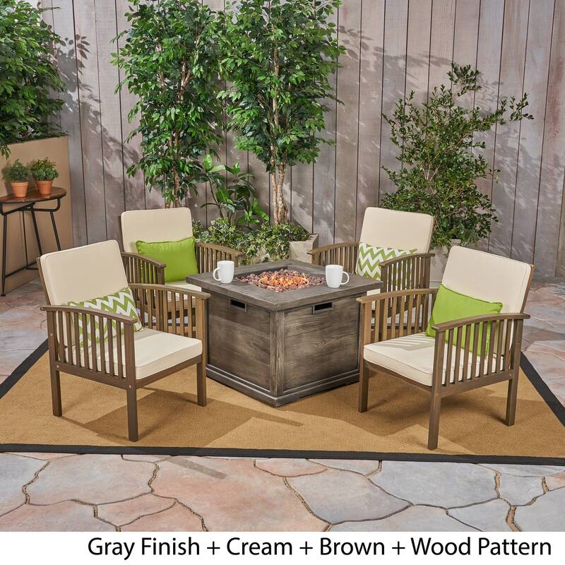 Carolina Outdoor 4-Seater Acacia Wood Club Chairs with Firepit by Christopher Knight Home