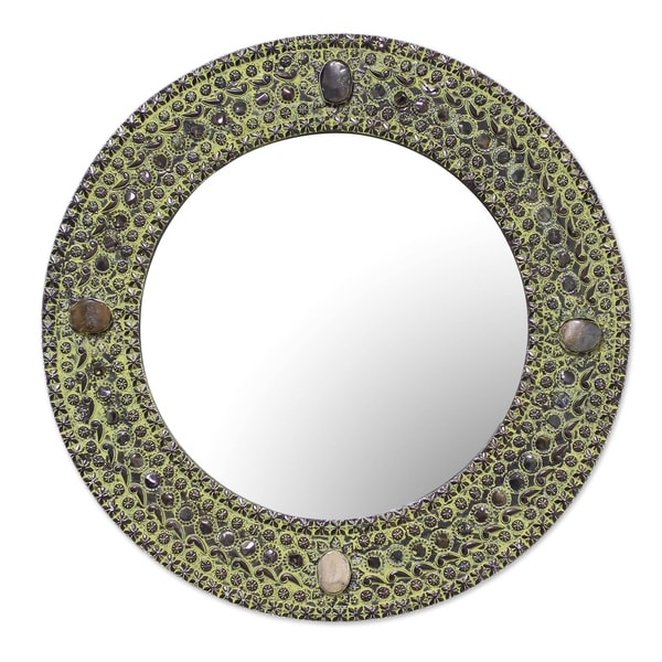 Novica Green Antique Magnificence Aluminum Mirror - India