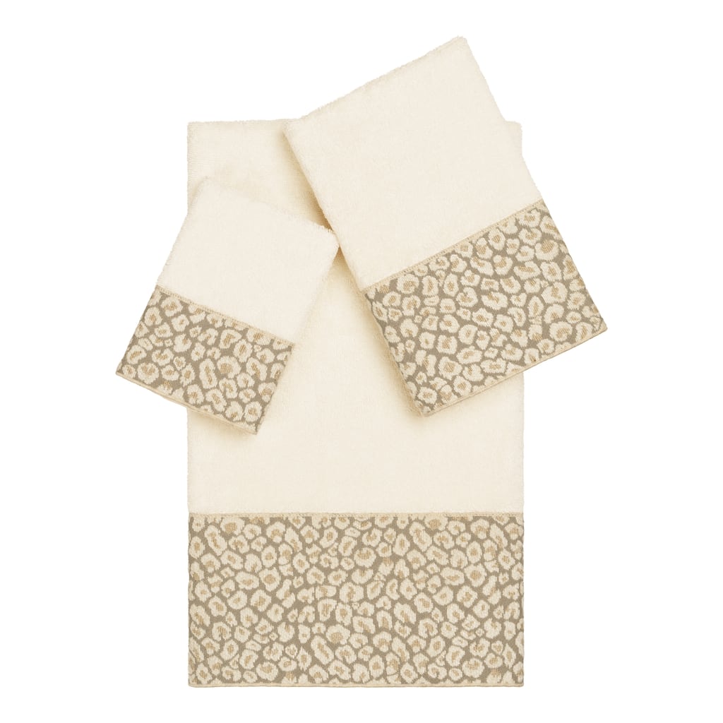 Authentic Hotel and Spa Turkish Cotton Cheetah Jacquard Trim Cream 3-piece Towel Set
