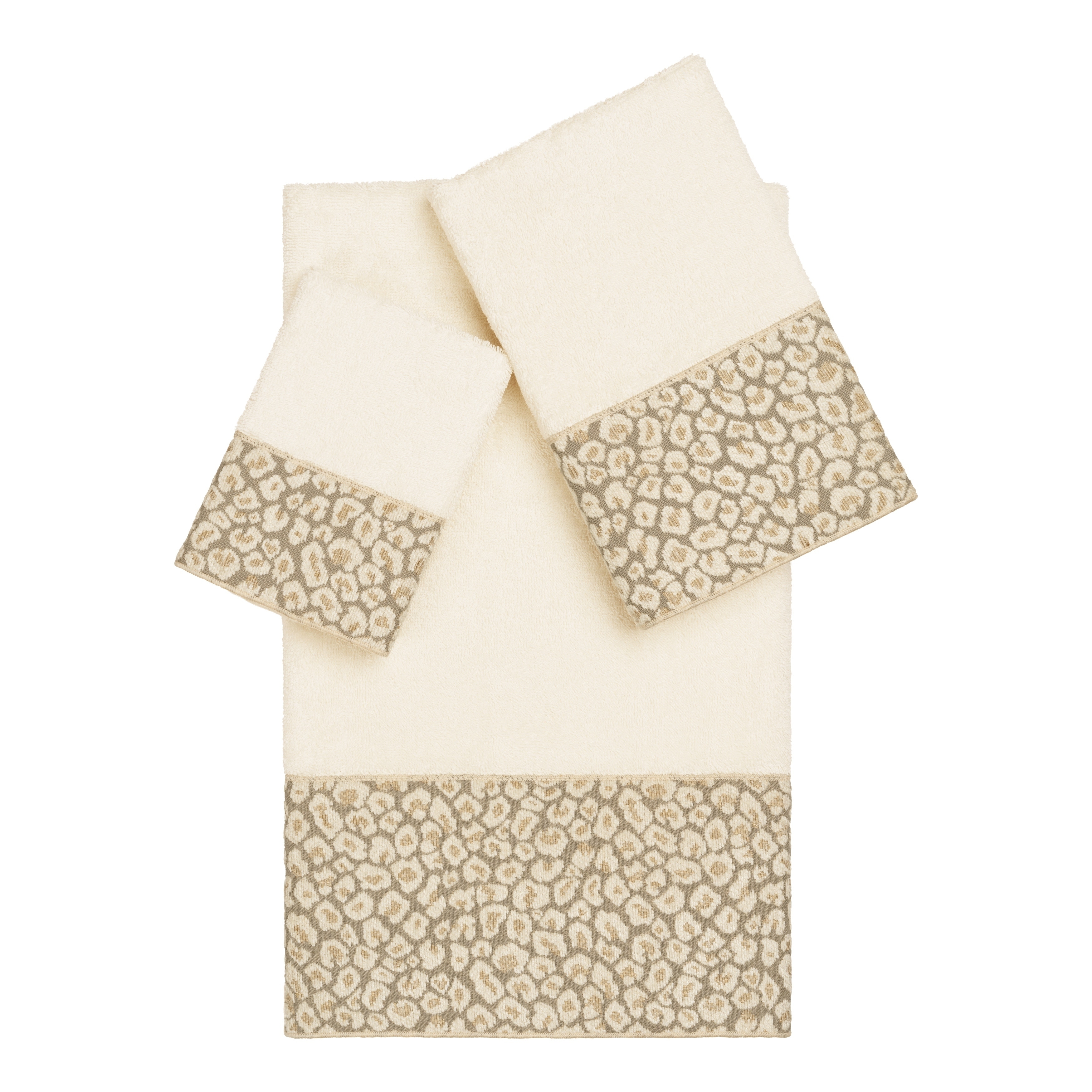 Authentic Hotel and Spa Turkish Cotton Cheetah Jacquard Trim Cream 3-piece Towel Set
