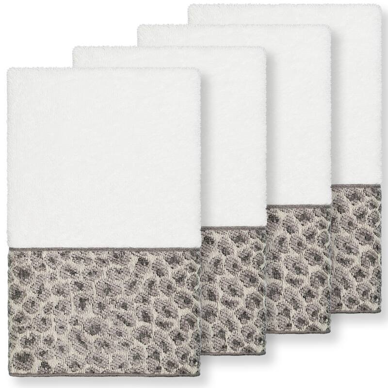 Authentic Hotel and Spa Turkish Cotton Cheetah Jacquard Trim White 4-piece Hand Towel Set