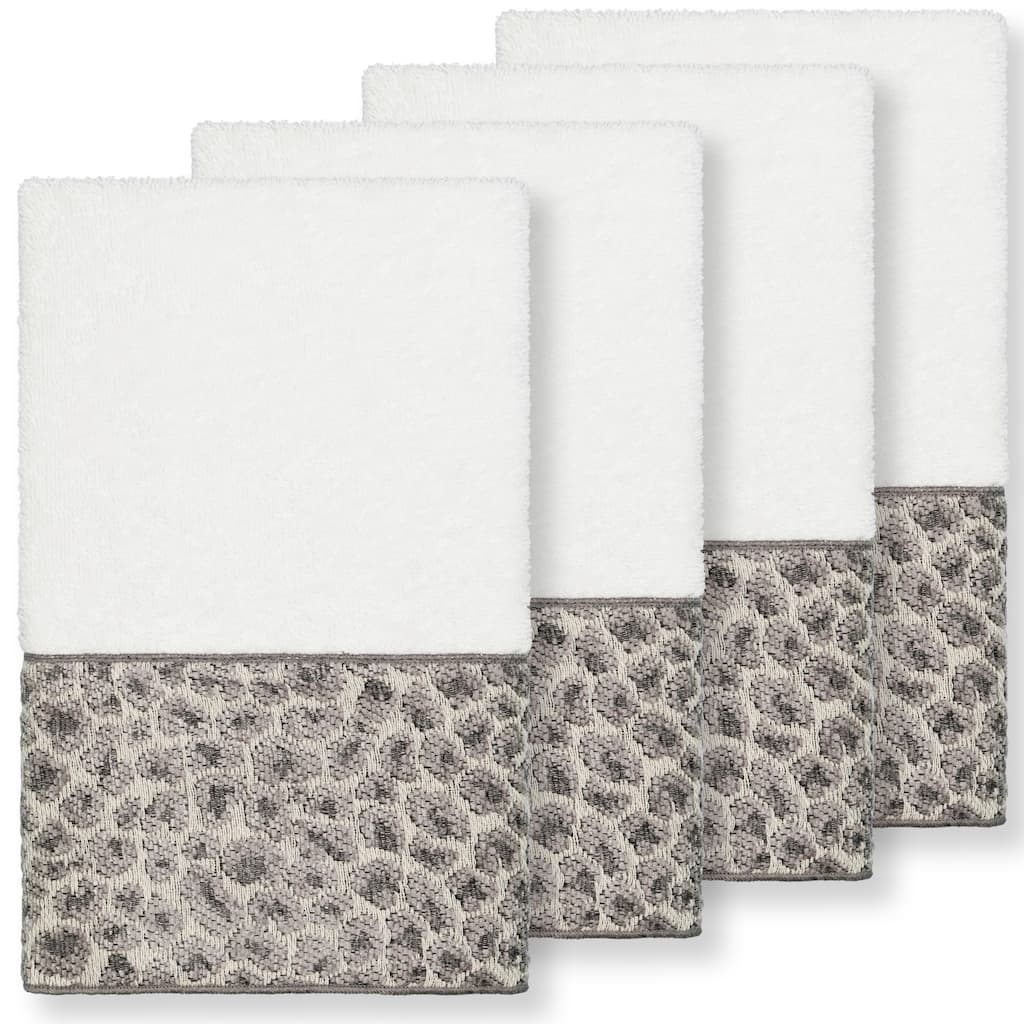 Authentic Hotel and Spa Turkish Cotton Cheetah Jacquard Trim White 4-piece Hand Towel Set