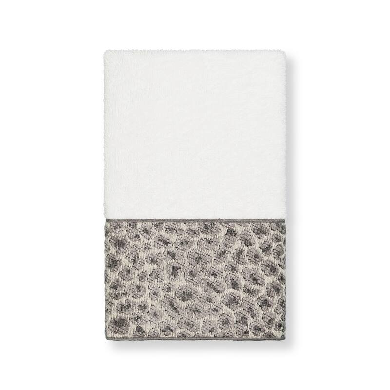 Authentic Hotel and Spa Turkish Cotton Cheetah Jacquard Trim White Hand Towel