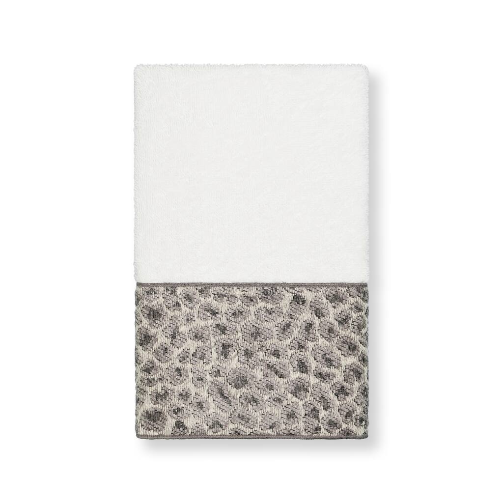 Authentic Hotel and Spa Turkish Cotton Cheetah Jacquard Trim White Hand Towel