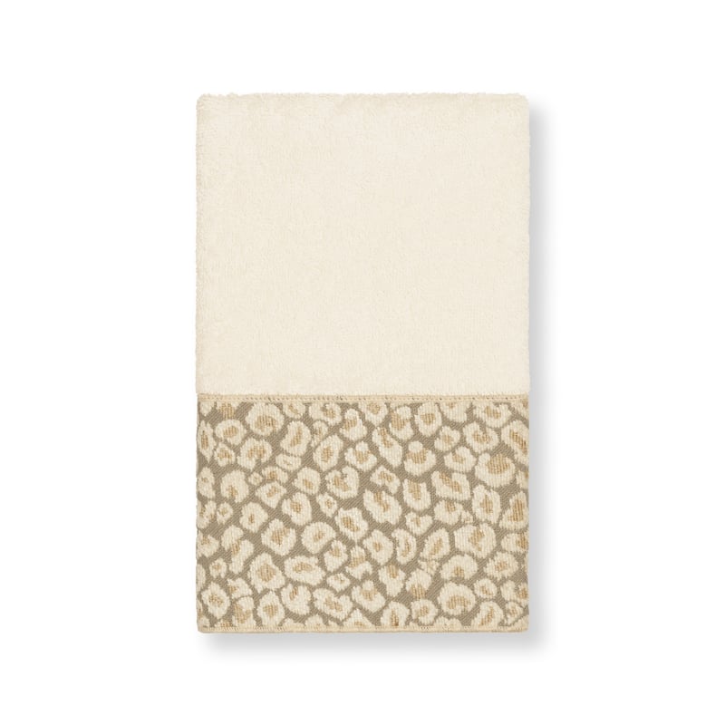 Authentic Hotel and Spa Turkish Cotton Cheetah Jacquard Trim Cream Hand Towel