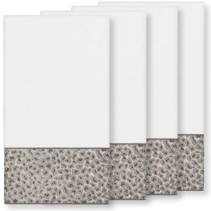 Authentic Hotel and Spa Turkish Cotton Cheetah Jacquard Trim White 4-piece Bath Towel Set - N/A