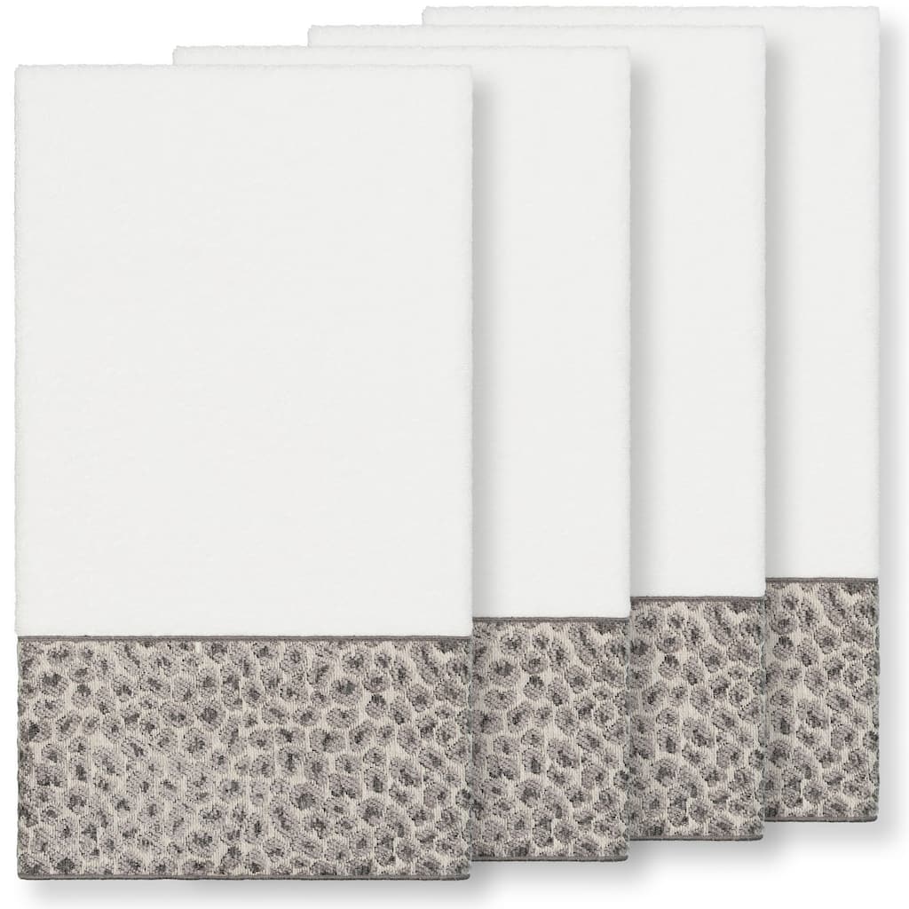 Authentic Hotel and Spa Turkish Cotton Cheetah Jacquard Trim White 4-piece Bath Towel Set