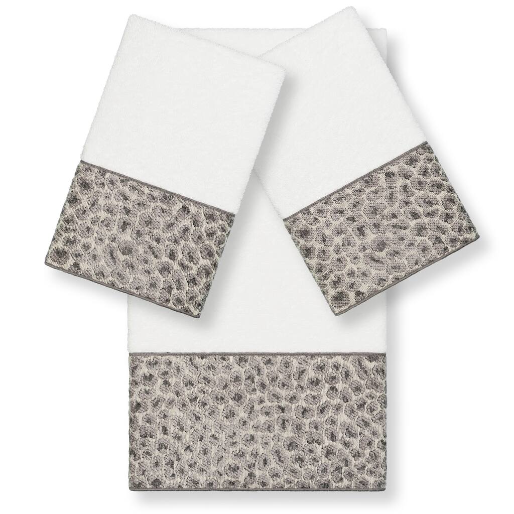 Authentic Hotel and Spa Turkish Cotton Cheetah Jacquard Trim White 3-piece Towel Set