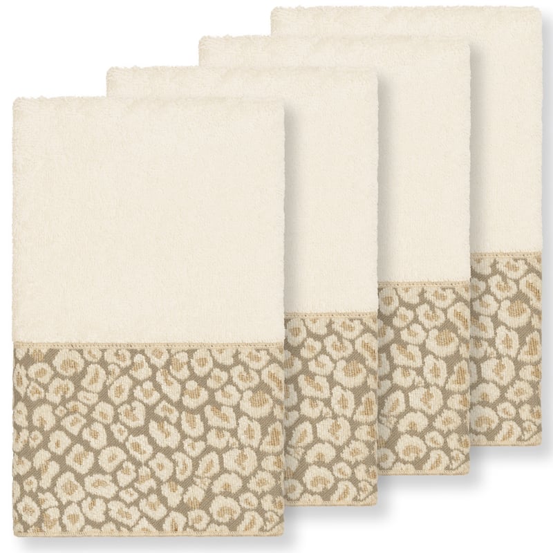 Authentic Hotel and Spa Turkish Cotton Cheetah Jacquard Trim Cream 4-piece Hand Towel Set