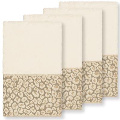 Authentic Hotel and Spa Turkish Cotton Cheetah Jacquard Trim Cream 4-piece Hand Towel Set