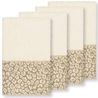 Authentic Hotel and Spa Turkish Cotton Cheetah Jacquard Trim Latte Brown 4-Piece Washcloth Set