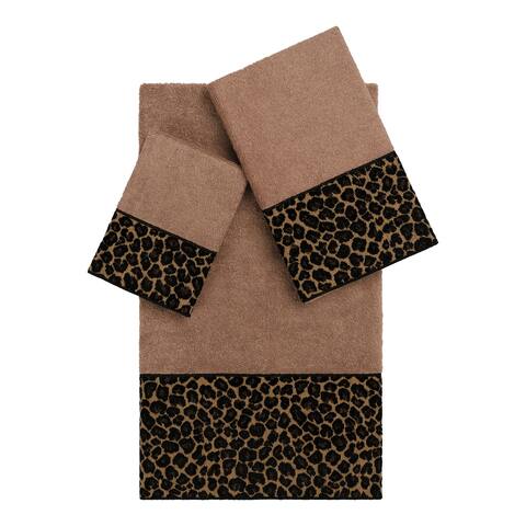 Authentic Hotel and Spa Turkish Cotton Cheetah Jacquard Trim Latte Brown 3-piece Towel Set