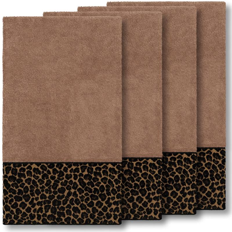 Authentic Hotel and Spa Turkish Cotton Cheetah Jacquard Trim Latte Brown 4-piece Bath Towel Set - Latte