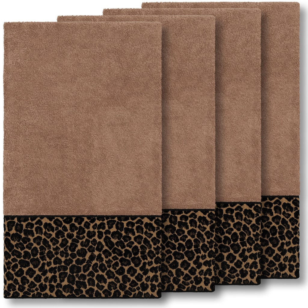 Authentic Hotel and Spa Turkish Cotton Cheetah Jacquard Trim Latte Brown 4-piece Bath Towel Set