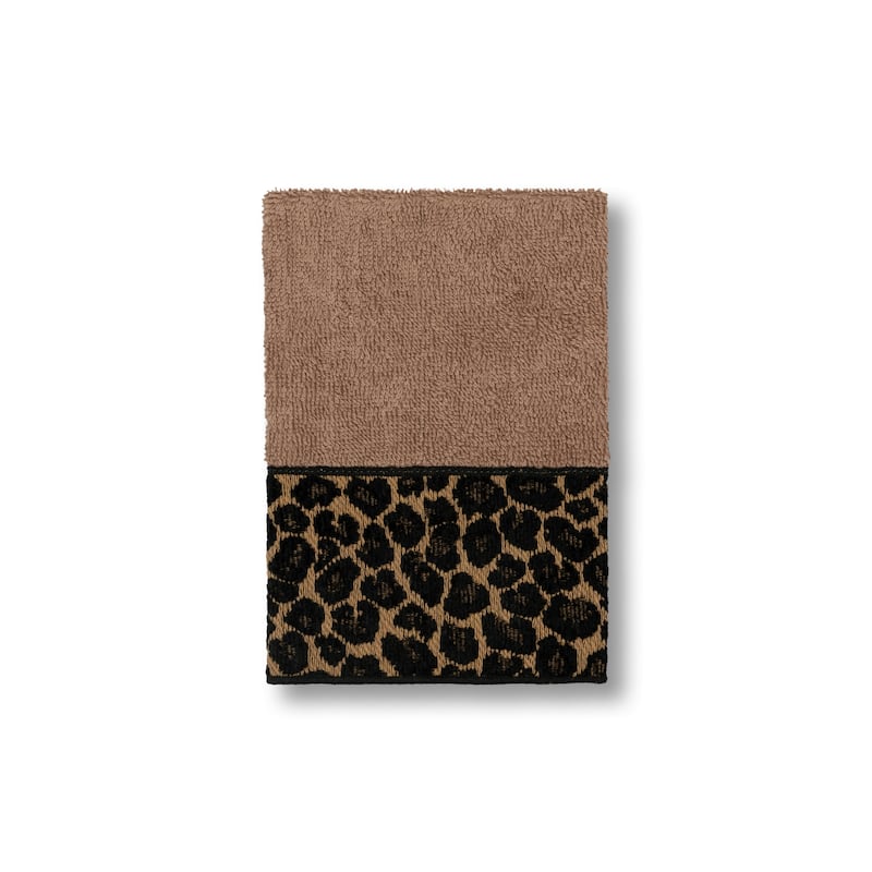 Authentic Hotel and Spa Turkish Cotton Cheetah Jacquard Trim Latte Brown Washcloth