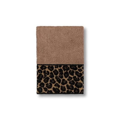 Authentic Hotel and Spa Turkish Cotton Cheetah Jacquard Trim Latte Brown Washcloth