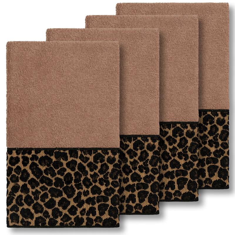 Authentic Hotel and Spa Turkish Cotton Cheetah Jacquard Trim Latte Brown 4-piece Hand Towel Set