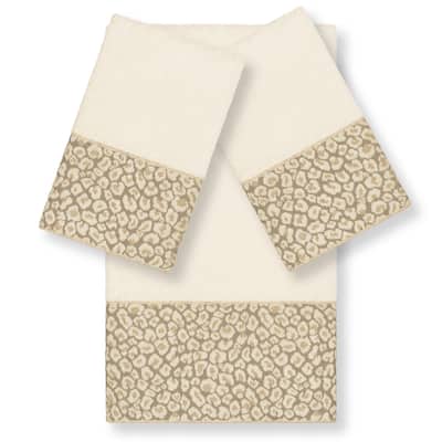 Authentic Hotel and Spa Turkish Cotton Cheetah Jacquard Trim Cream 3-piece Towel Set