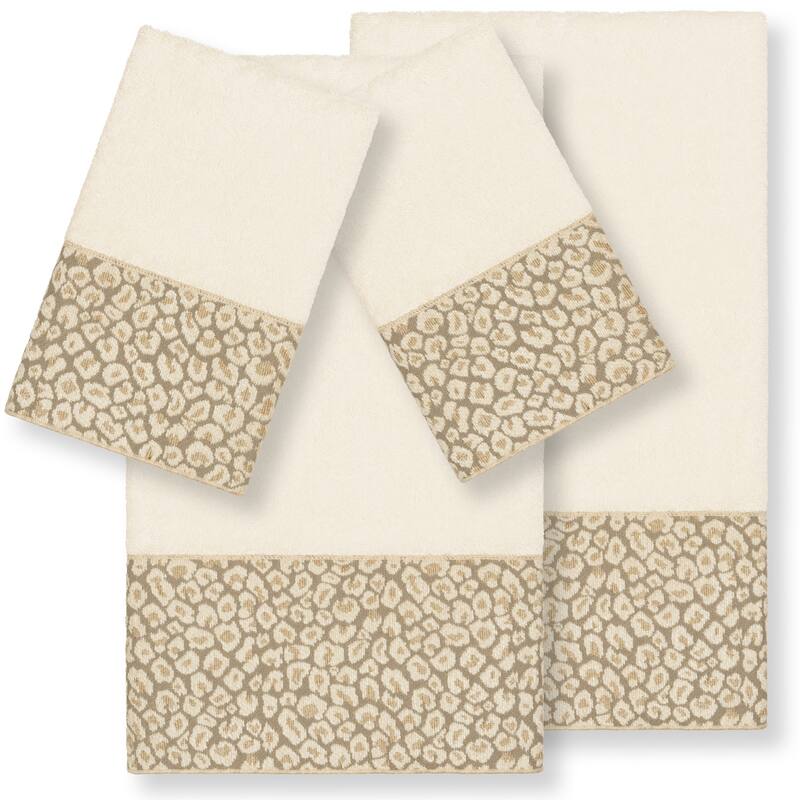 Authentic Hotel and Spa Turkish Cotton Cheetah Jacquard Trim Cream 4-piece Towel Set - Cream