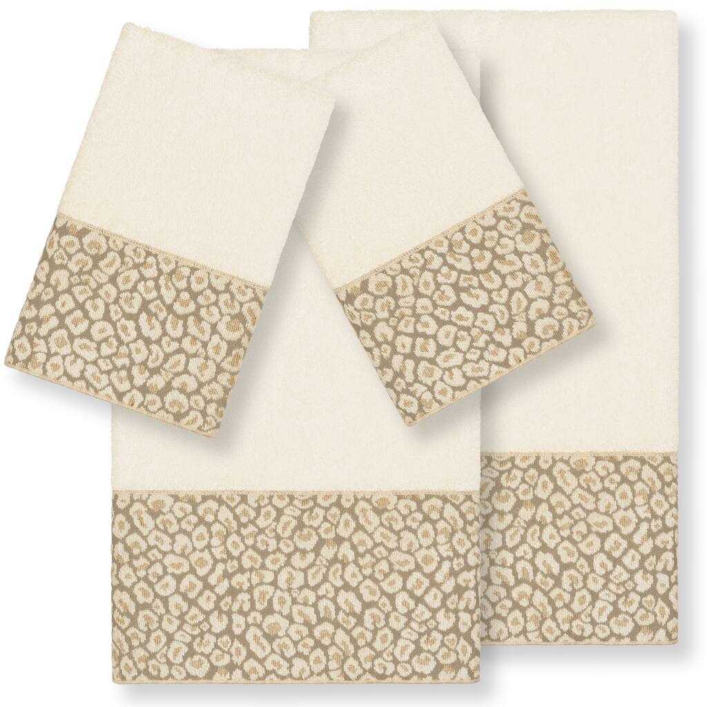 Authentic Hotel and Spa Turkish Cotton Cheetah Jacquard Trim Cream 4-piece Towel Set