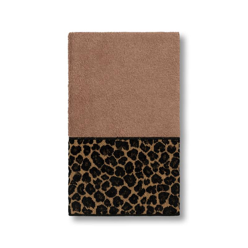 Authentic Hotel and Spa Turkish Cotton Cheetah Jacquard Trim Latte Brown Hand Towel