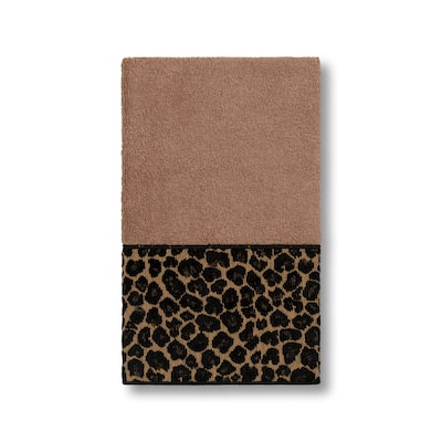 Authentic Hotel and Spa Turkish Cotton Cheetah Jacquard Trim Latte Brown Hand Towel