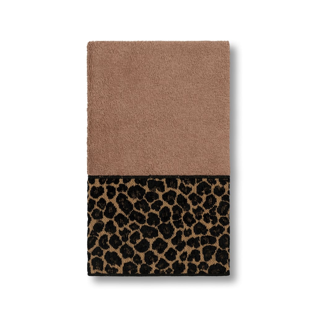 Authentic Hotel and Spa Turkish Cotton Cheetah Jacquard Trim Latte Brown Hand Towel