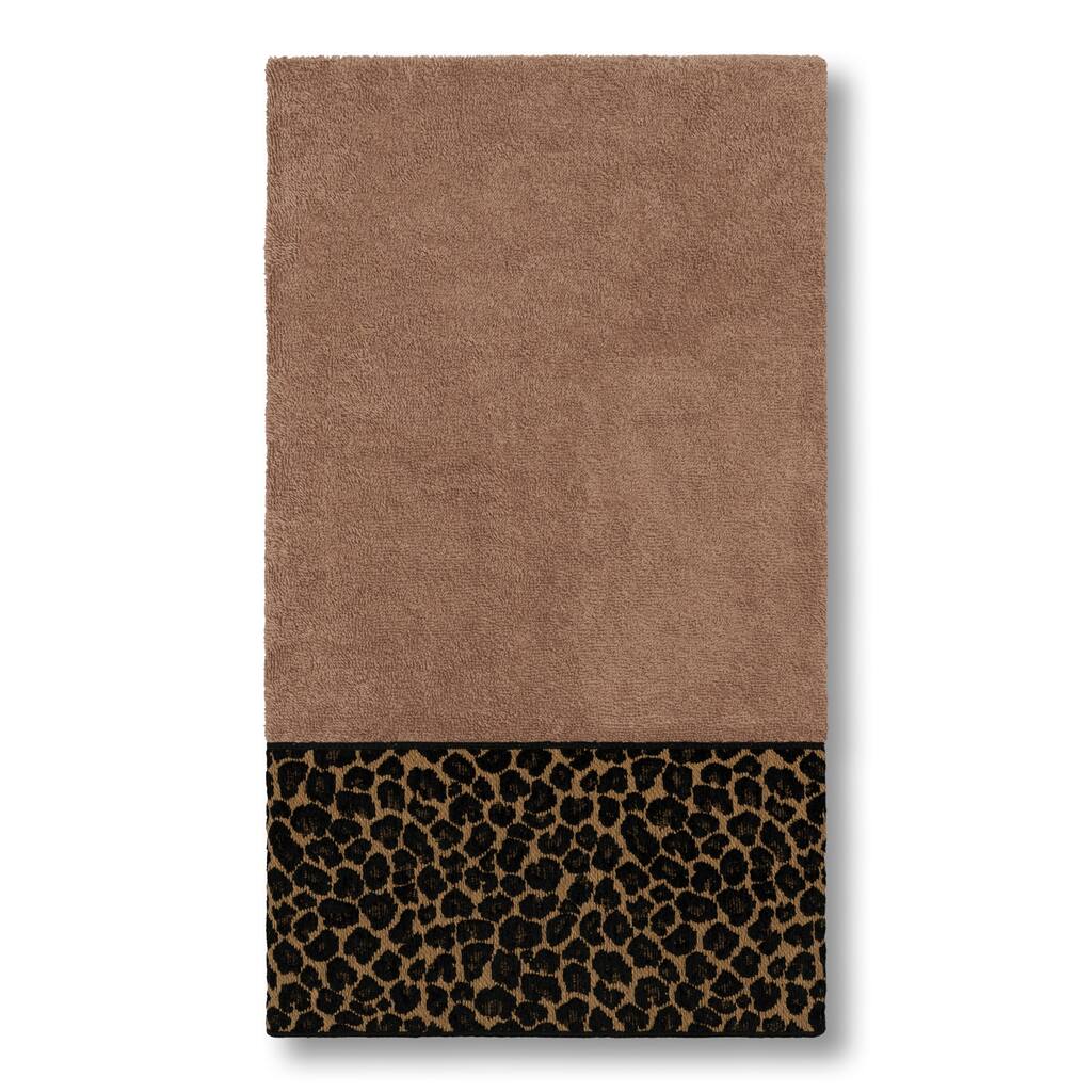 Authentic Hotel and Spa Turkish Cotton Cheetah Jacquard Trim Latte Brown Bath Towel